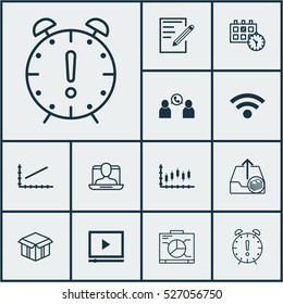 Set Of 12 Universal Editable Icons. Can Be Used For Web, Mobile And App Design. Includes Elements Such As Paper, Social Profile, Line Graph And More.