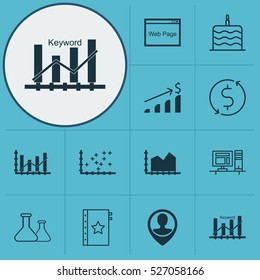 Set Of 12 Universal Editable Icons. Can Be Used For Web, Mobile And App Design. Includes Elements Such As Plot Diagram, Computer, Raise Diagram And More.