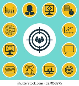 Set Of 12 Universal Editable Icons. Can Be Used For Web, Mobile And App Design. Includes Elements Such As Segmented Bar Graph, Report, Innovation And More.