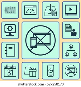 Set Of 12 Universal Editable Icons. Can Be Used For Web, Mobile And App Design. Includes Elements Such As Date, Forbidden Mobile, Call Duration And More.