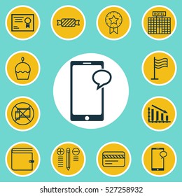 Set Of 12 Universal Editable Icons. Can Be Used For Web, Mobile And App Design. Includes Elements Such As Sweet, Messaging, Present Badge And More.