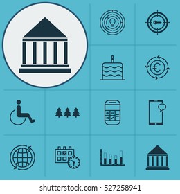 Set Of 12 Universal Editable Icons. Can Be Used For Web, Mobile And App Design. Includes Elements Such As Celebration Cake, Education Center, Calculation And More.