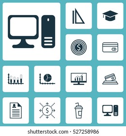 Set Of 12 Universal Editable Icons. Can Be Used For Web, Mobile And App Design. Includes Elements Such As Credit Card, Segmented Bar Graph, Circle Graph And More.