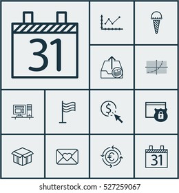 Set Of 12 Universal Editable Icons. Can Be Used For Web, Mobile And App Design. Includes Elements Such As Date, Paid Upload, Celebration Letter And More.