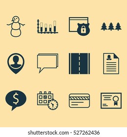 Set Of 12 Universal Editable Icons. Can Be Used For Web, Mobile And App Design. Includes Elements Such As Bank Card, Certificate, Female Application And More.