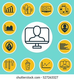 Set Of 12 Universal Editable Icons. Can Be Used For Web, Mobile And App Design. Includes Elements Such As Money Navigation, Pin Employee, Drink Cup And More.