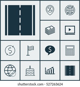 Set Of 12 Universal Editable Icons. Can Be Used For Web, Mobile And App Design. Includes Elements Such As Pin, Profit Graph, Money Trasnfer And More.