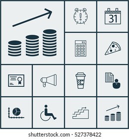 Set Of 12 Universal Editable Icons. Can Be Used For Web, Mobile And App Design. Includes Elements Such As Time Management, Certificate, Takeaway Coffee And More.