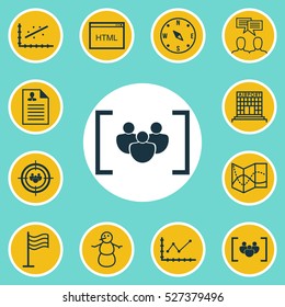 Set Of 12 Universal Editable Icons. Can Be Used For Web, Mobile And App Design. Includes Elements Such As Focus Group, Analytics, Winter And More.