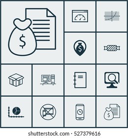 Set Of 12 Universal Editable Icons. Can Be Used For Web, Mobile And App Design. Includes Elements Such As Open Cardboard, Circle Graph, Laptop And More.
