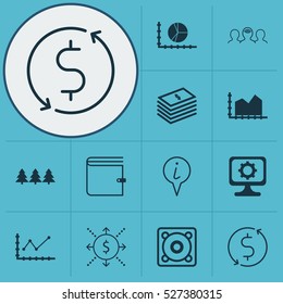 Set Of 12 Universal Editable Icons. Can Be Used For Web, Mobile And App Design. Includes Elements Such As Dollar Salary, Wallet, Circle Graph And More.