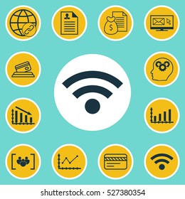 Set Of 12 Universal Editable Icons. Can Be Used For Web, Mobile And App Design. Includes Elements Such As Wireless, Newsletter, Dynamics And More.