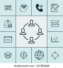 Set Of 12 Universal Editable Icons. Can Be Used For Web, Mobile And App Design. Includes Elements Such As Plot Diagram, Blank Ribbon, Money Recycle And More.