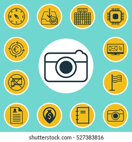 Set Of 12 Universal Editable Icons. Can Be Used For Web, Mobile And App Design. Includes Elements Such As Street, Spiral Notebook, Chip And More.