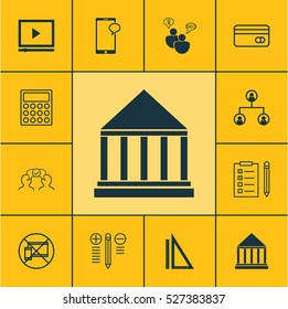 Set Of 12 Universal Editable Icons. Can Be Used For Web, Mobile And App Design. Includes Elements Such As Reminder, Plastic Card, Cooperation And More.