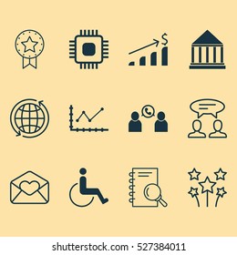 Set Of 12 Universal Editable Icons. Can Be Used For Web, Mobile And App Design. Includes Elements Such As Greeting Email, Accessibility, Phone Conference And More.
