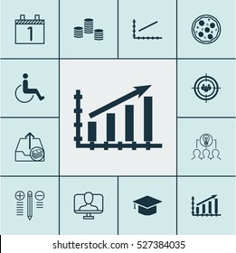 Set Of 12 Universal Editable Icons. Can Be Used For Web, Mobile And App Design. Includes Elements Such As Line Graph, Money, Decision Making And More.