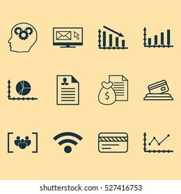 Set Of 12 Universal Editable Icons. Can Be Used For Web, Mobile And App Design. Includes Elements Such As Bank Card, Circle Graph, Questionnaire And More.