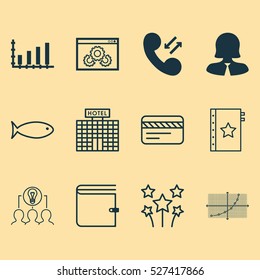 Set Of 12 Universal Editable Icons. Can Be Used For Web, Mobile And App Design. Includes Elements Such As Line Grid, Fishing, Business Woman And More.