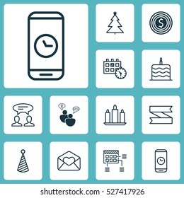 Set Of 12 Universal Editable Icons. Can Be Used For Web, Mobile And App Design. Includes Elements Such As Call Duration, Blank Ribbon, Business Goal And More.