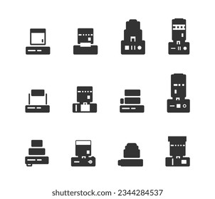 Set of 12 Various Body Camera with Lenses Icons on a White Background