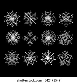 The Set of 12 vector abstract snowflakes