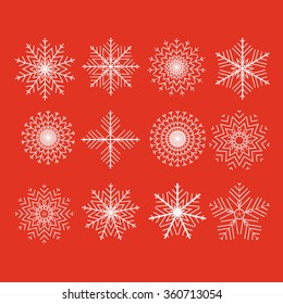 The Set of 12 vector abstract snowflakes