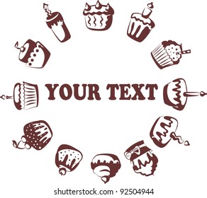 Set of 12 vector cupcakes, background