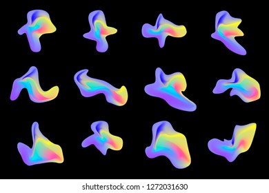 Set of 12 vector isolated liquid gradient objects for design, banner, flyer, business card, poster, wallpaper, brochure, smartphone screen, mobile app