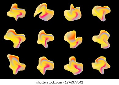 Set of 12 vector isolated liquid gradient objects for design, banner, flyer, business card, poster, wallpaper, brochure, smartphone screen, mobile app