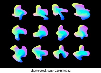 Set of 12 vector isolated liquid gradient objects for design, banner, flyer, business card, poster, wallpaper, brochure, smartphone screen, mobile app