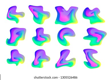 Set of 12 vector isolated liquid gradient objects for design, banner, flyer, business card, poster, wallpaper, brochure, smartphone screen, mobile app