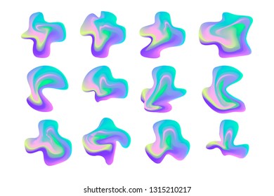 Set of 12 vector isolated liquid gradient objects for design, banner, flyer, business card, poster, wallpaper, brochure, smartphone screen, mobile app