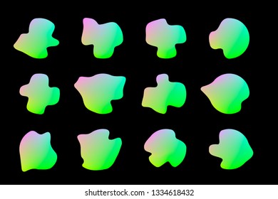 Set of 12 vector isolated liquid gradient objects for design, banner, flyer, business card, poster, wallpaper, brochure, smartphone screen, mobile app
