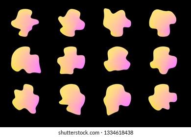 Set of 12 vector isolated liquid gradient objects for design, banner, flyer, business card, poster, wallpaper, brochure, smartphone screen, mobile app