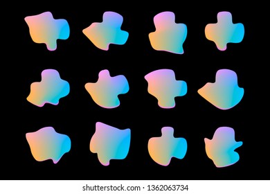 Set of 12 vector isolated liquid gradient objects for design, banner, flyer, business card, poster, wallpaper, brochure, smartphone screen, mobile app