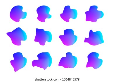 Set of 12 vector isolated liquid gradient objects for design, banner, flyer, business card, poster, wallpaper, brochure, smartphone screen, mobile app