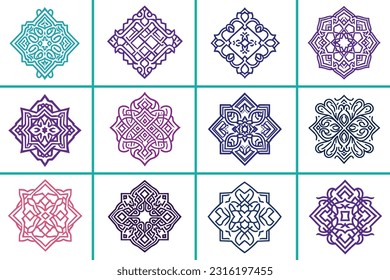 Set of 12 Vector mandala ornaments, pattern mandala flower mandala: Can be used for all kinds of decorations and design projects, backgrounds, invitations,