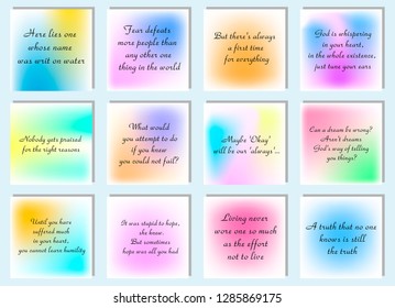 Set of 12 vector Motivation Inspiration Quotes. Ready to post in social media, brochure, magazine