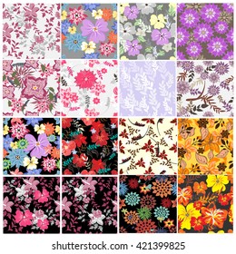  Set 12 vector seamless flowers and floral pattern illustration