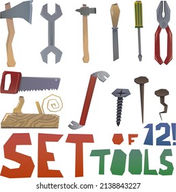 Conjunto de 12 herramientas de trabajo vectoriales . Conjunto de instrumentos 