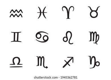 Set of 12 vector zodiacal constellations. Collection of 12 zodiac signs. Aries, Taurus, Leo, Gemini, Virgo, Scorpio, Libra, Aquarius, Sagittarius, Pisces, Capricorn,Cancer.