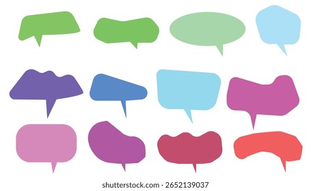 A set of 12 vibrant speech bubble icons in assorted color styles. Ideal for chat apps, messaging platforms, notifications, and modern UI UX designs.
