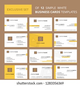 Set of 12 Video  Creative Busienss Card Template. Editable Creative logo and Visiting card background