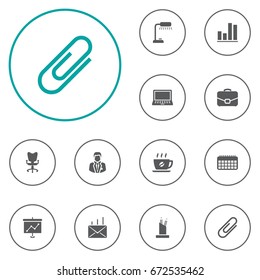 Set Of 12 Work Icons Set.Collection Of Manager, Diplomat, Calendar And Other Elements.