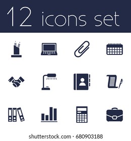 Set Of 12 Work Icons Set.Collection Of Calculator, Laptop, Diagram And Other Elements.