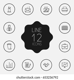 Set Of 12 Work Outline Icons Set.Collection Of Show, Hot Drink, Chart And Other Elements.