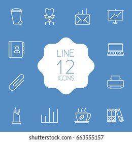 Set Of 12 Work Outline Icons Set.Collection Of Chart, Show, Recycle Bin And Other Elements.