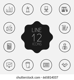 Set Of 12 Work Outline Icons Set.Collection Of Agreement, Partnership, Pen Storage And Other Elements.