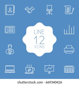 Set Of 12 Work Outline Icons Set.Collection Of Agreement, Workplace, Show And Other Elements.